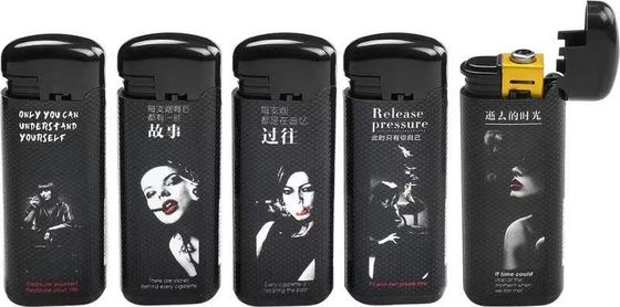 Customer Logo Refillable Windproof Electronic Plastic Lighter Solid Color for Kitchen