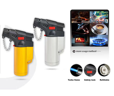 Flint Function Adjustable Windproof Butane Gas Micro Jet Torch Cigar Lighter for Safe